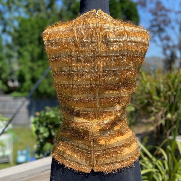 Y2K Fun Gold Fringe High Neck Top With Zipper Back. - Picture 11 of 13